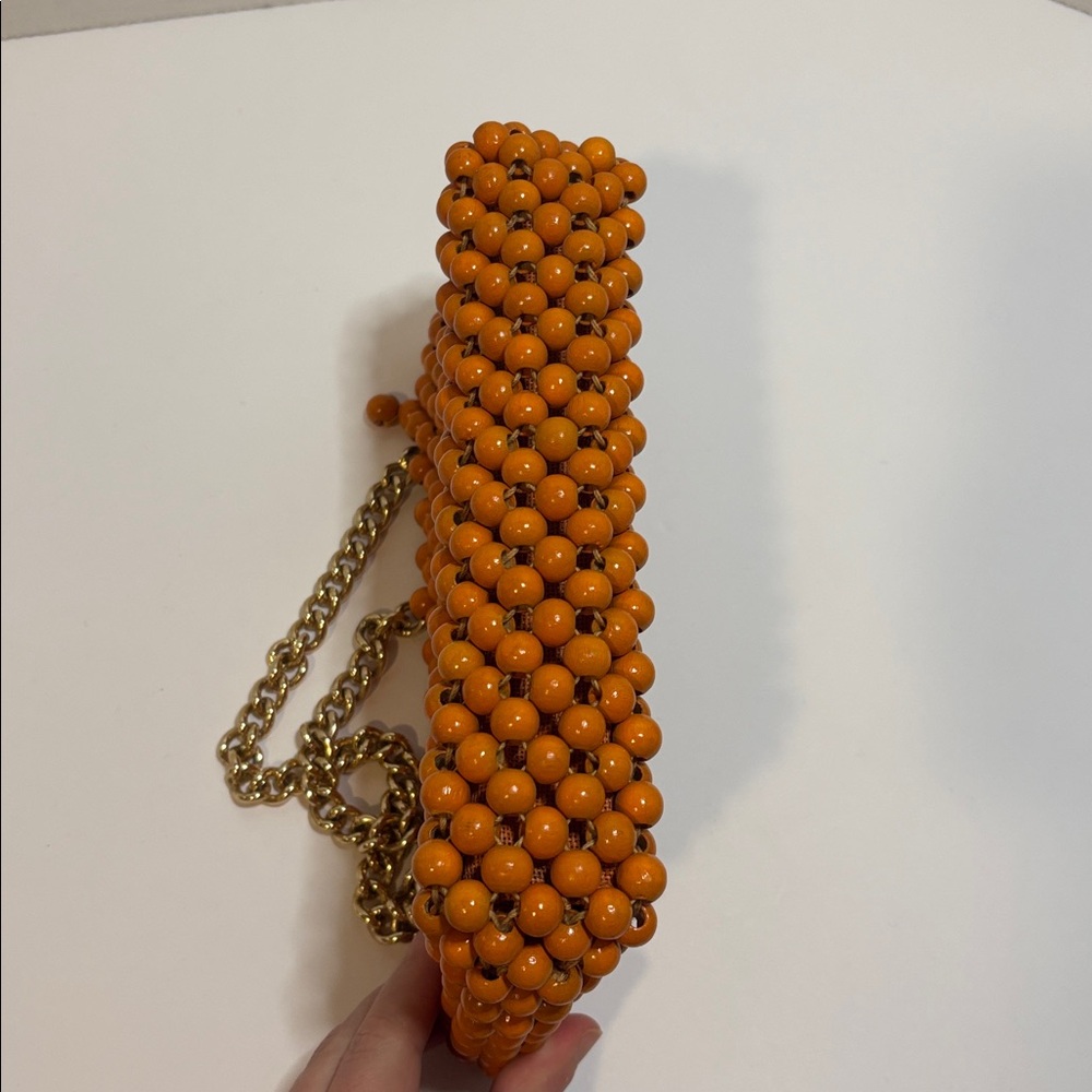 Vintage Jana Orange Wood Bead Gold Chain Purse Made in Japan - Picture 5 of 9